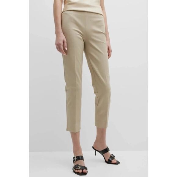 Lafayette 148 New York Bleecker Crop Leg Pants Career Trousers Khaki Tan Size 12 - Picture 1 of 9